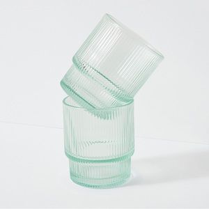 New JONATHAN ADLER Biba Glasses Ribbed Aquamarine 13 oz Set of 2 in Box